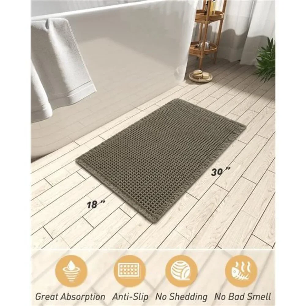 Waffle Bath Mat Non Slip Absorbent Bathroom Rug Soft Washable Green